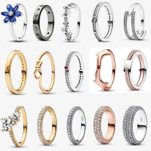 925 Silver Double Heart Sparkling Pave Triple Double-row Ring