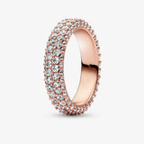 925 Silver Double Heart Sparkling Pave Triple Double-row Ring