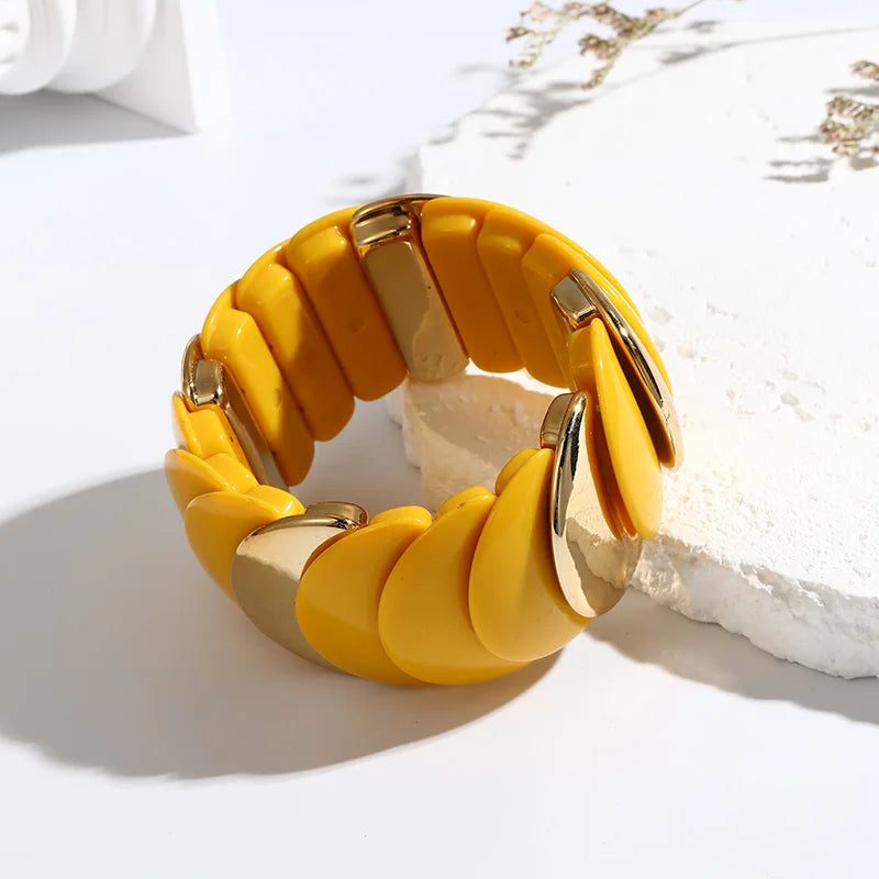 Wide Beaded Chain Bracelet for Girls Resin Bangles High Elastic Jewelry