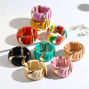 Wide Beaded Chain Bracelet for Girls Resin Bangles High Elastic Jewelry