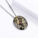 Boho Ethnic Leaf Diamond Pendant Necklace Red Zircon Women's Party Chain