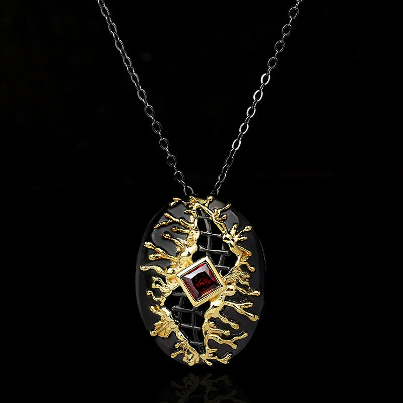 Boho Ethnic Leaf Diamond Pendant Necklace Red Zircon Women's Party Chain