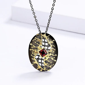 Boho Ethnic Leaf Diamond Pendant Necklace Red Zircon Women's Party Chain