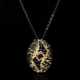 Boho Ethnic Leaf Diamond Pendant Necklace Red Zircon Women's Party Chain