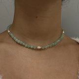 Bohemian Green Jade Bead Necklace Irregular Natural Pearl Choker
