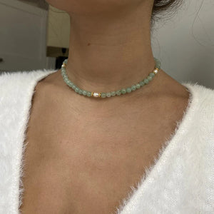 Bohemian Green Jade Bead Necklace Irregular Natural Pearl Choker