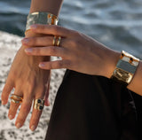Boho Wide Cuff Open Bracelet Stainless Steel Ladies Wrist Jewelry