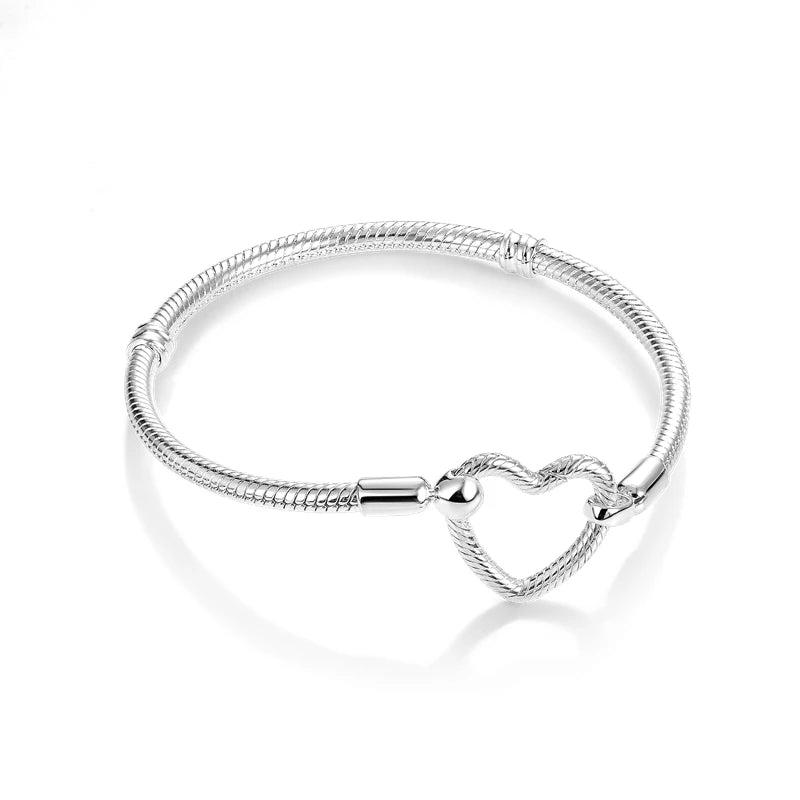 925 Silver Heart Closure Chain Bracelet for Women DIY Gift