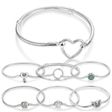 925 Silver Heart Closure Chain Bracelet for Women DIY Gift