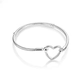 925 Silver Heart Closure Chain Bracelet for Women DIY Gift