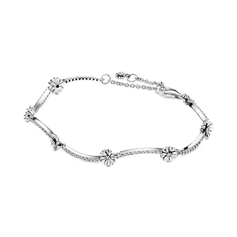 S925 Silver Daisy Bracelet Zircon DIY Diamonds Bangle