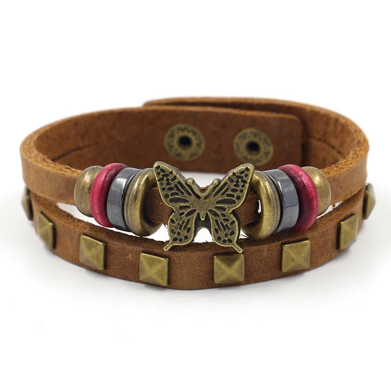 Butterfly Leather Bracelet for Women Ins Niche Cowhide Minimalist Alloy Studs