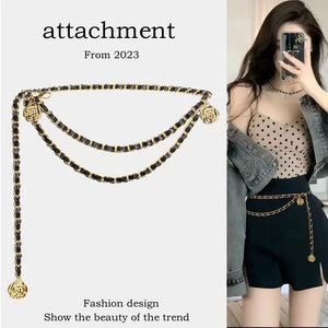 Camellia Women's Metal Waist Chain for Daily Versatile Dress