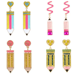 Cartoon Student Pencil Earrings Jewelry Creative Cartoon 6 Pencil Earrings