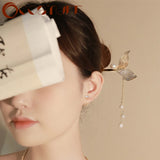Chinese Beauty Fishtail Tassel Hairpin Retro Rhinestone Antique Jewelry