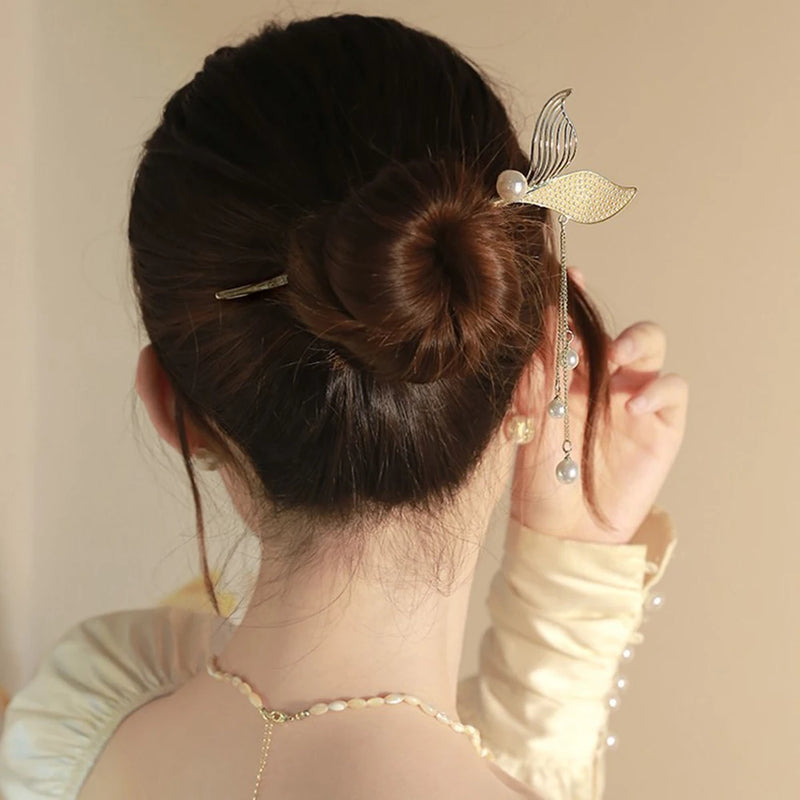 Chinese Beauty Fishtail Tassel Hairpin Retro Rhinestone Antique Jewelry