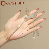 Chinese Beauty Fishtail Tassel Hairpin Retro Rhinestone Antique Jewelry