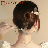 Chinese Beauty Fishtail Tassel Hairpin Retro Rhinestone Antique Jewelry