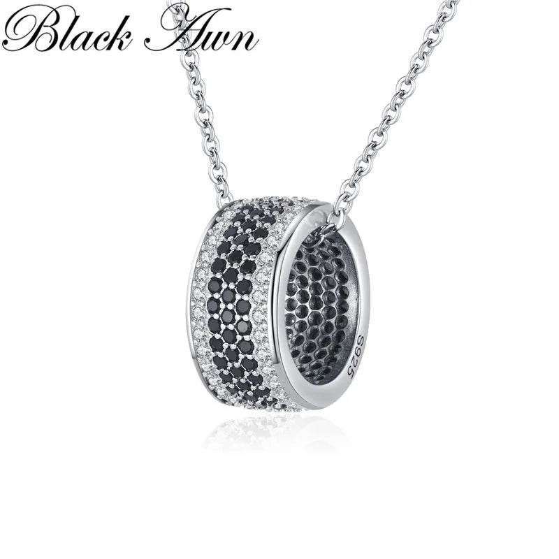 Fine Silver Necklace Black&White Stone Women K076