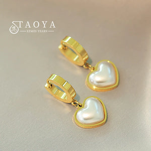 Pearl Heart Pendant Stainless Steel Earrings
