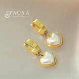 Pearl Heart Pendant Stainless Steel Earrings