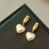 Pearl Heart Pendant Stainless Steel Earrings
