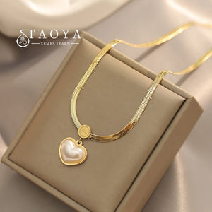 Pearl Heart Pendant Stainless Steel Earrings