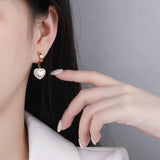 Pearl Heart Pendant Stainless Steel Earrings