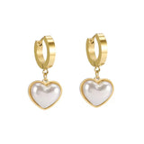 Pearl Heart Pendant Stainless Steel Earrings
