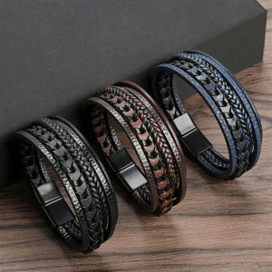 Multilayer Leather Men Bracelet Punk Bangle Charm Jewelry
