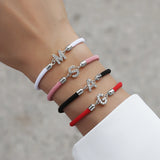 Pave Zirconia A-Z Initial Bracelet Adjustable Rope Charm Women Gift