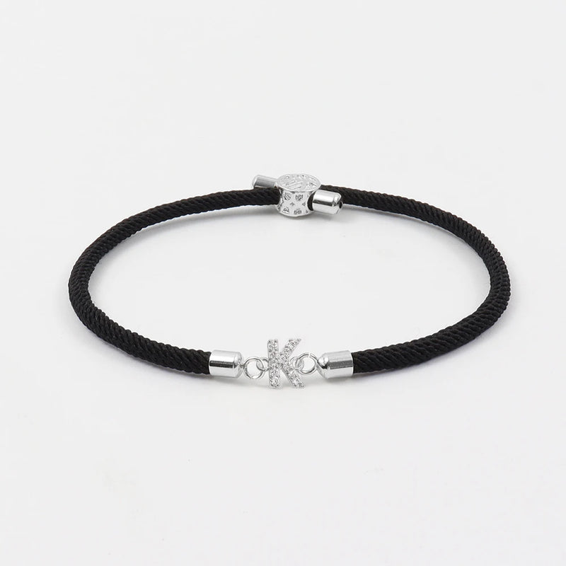 Pave Zirconia A-Z Initial Bracelet Adjustable Rope Charm Women Gift