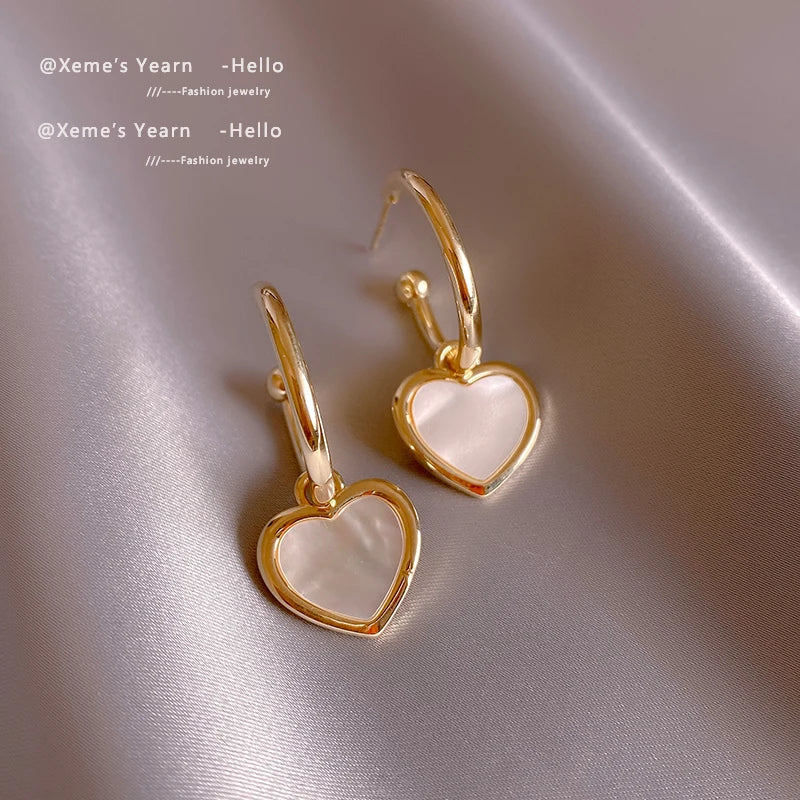 Classic Shell Heart Pendant Dangle Earrings for Women Girls