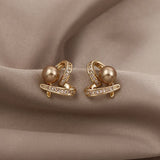 Small heart Champagne Pearl Stud Earrings for Wedding Party