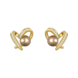Small heart Champagne Pearl Stud Earrings for Wedding Party