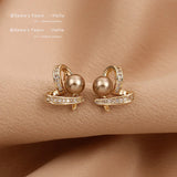 Small heart Champagne Pearl Stud Earrings for Wedding Party