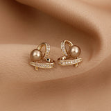 Small heart Champagne Pearl Stud Earrings for Wedding Party