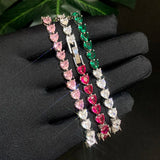 Colorful CZ Heart Tennis Chain Bracelet