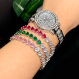 Colorful CZ Heart Tennis Chain Bracelet