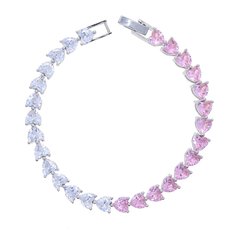 Colorful CZ Heart Love Chain Bracelet