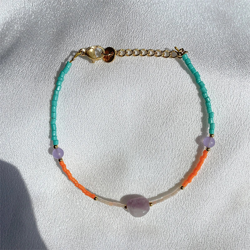 Colorful Glass Beads Nature Stone Bracelet Jewelry Women Gift