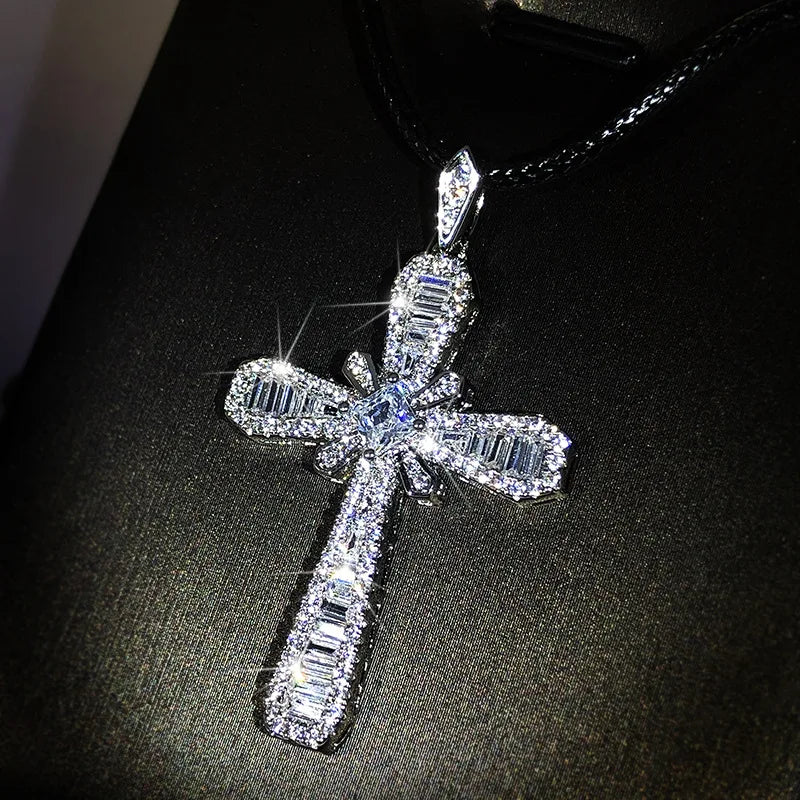 Zircon Cross Pendant Necklace for Women Wedding Jewelry