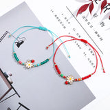 Crystal Beaded Daisy Ladybug Knitted Bracelet 12PCS Set