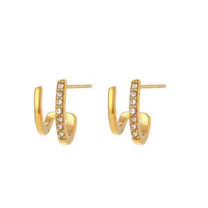 Crystal Paved Double Layer Huggie Earrings