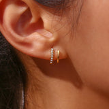 Crystal Paved Double Layer Huggie Earrings