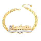 Two Tone 18K Plated Heart Name Bracelet For Women
