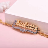 Two Tone 18K Plated Heart Name Bracelet For Women
