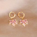 Pink Crystal Maple Leaf Stud Earrings and Jewelry Set
