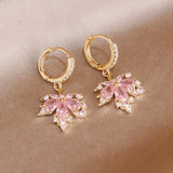 Pink Crystal Maple Leaf Stud Earrings and Jewelry Set