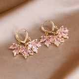 Pink Crystal Maple Leaf Stud Earrings and Jewelry Set